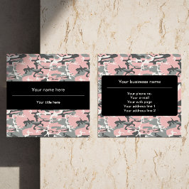 ピンクとグレーの迷彩、軍隊、陸軍 スクエア名刺