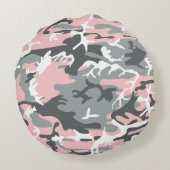 ピンクとグレーの迷彩、軍隊、陸軍 ラウンドクッション (裏面)