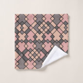 ピンクとグレーの長方形パターン バスタオルセット (ウォッシュタオル)