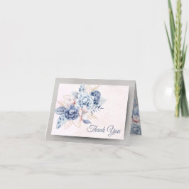 ピンクとグレーの青とピンクの結婚花 サンキューカード