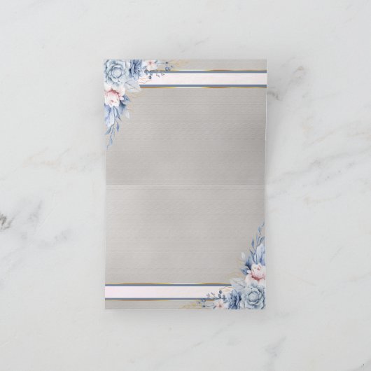 ピンクとグレーの青とピンクの結婚花 サンキューカード (内部)