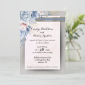 ピンクとグレーの青とピンクの結婚花 招待状 (スタンド正面)