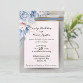 ピンクとグレーの青とピンクの結婚花 招待状 (スタンド正面)