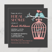 ピンクとグレーの鳥かごラブバード招待状 招待状 (正面/裏面)