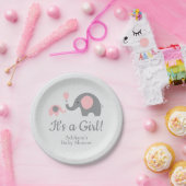 ピンクとグレーエレファントベビーシャワー紙プレート ペーパープレート (パーティー)