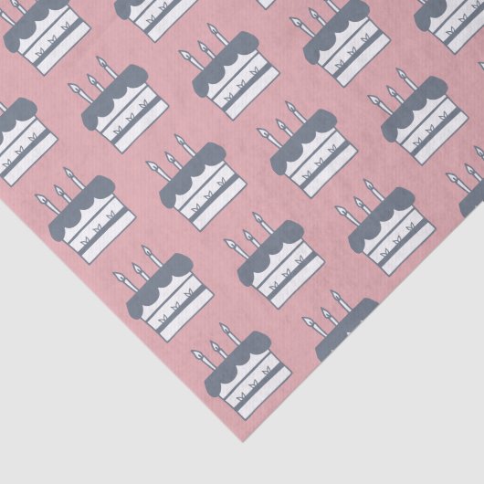 ピンクとグレーケーキのパターン（の模様が）ある誕生日 薄葉紙 (詳細)