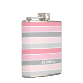 ピンクとグレーストライプのパーソナライズされた フラスク (右)