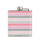 ピンクとグレーストライプのパーソナライズされた フラスク (裏面)