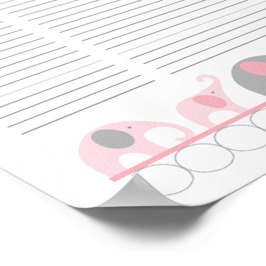 ピンクとグレーゾウ赤ちゃんシャワーギフトリスト ポスター (角)