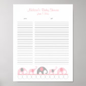 ピンクとグレーゾウ赤ちゃんシャワーギフトリスト ポスター (正面)