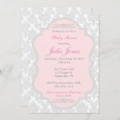 ピンクとグレーダマスクベビーシャワー招待状 招待状 (正面/裏面)