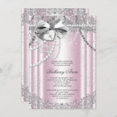 ピンクとグレーパール第一聖餐会 招待状 (正面/裏面)