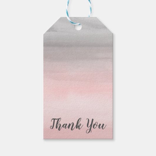 ピンクとグレーモダンの水色グラデーション ギフトタグ (正面)