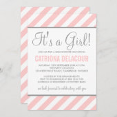 ピンクとグレー女の子ベビーシャワー招待状 招待状 (正面/裏面)