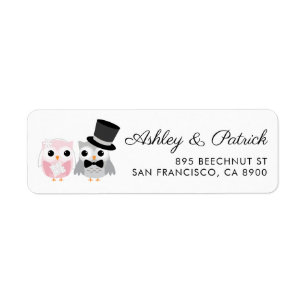 ピンクとグレー かわいいフクロウの花嫁結婚と花婿 ラベル