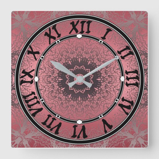 ピンクとグレー スクエア壁時計 (正面)