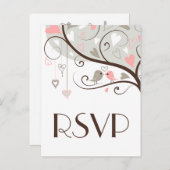 ピンクとグレー |可愛いラブバードの結婚式RSVPはがき インビテーションポストカード (正面/裏面)