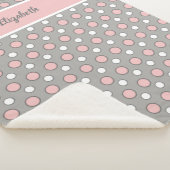 ピンクとグレー、水玉模様と名前 シェルパブランケット (3/4)