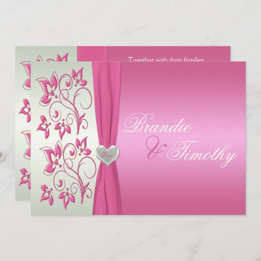 ピンクとグ淡い色のリーンのフローラ結婚式招待状 招待状 (正面/裏面)