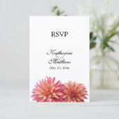 ピンクとコーラルのダリアの花のRSVP 出欠カード (スタンド正面)