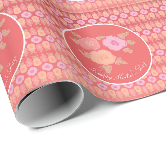 ピンクとコーラルの花模様 ラッピングペーパー (ロールコーナー)