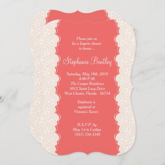 ピンクとコーラルコルセットランジェリーシャワー招待状 招待状 (正面/裏面)