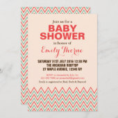 ピンクとコーラルシェブロンベビーシャワー招待状 招待状 (正面/裏面)
