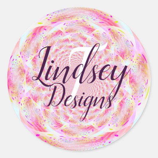 ピンクとコーラルモノグラム名 ラウンドシール (正面)