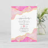 ピンクとゴールドのアゲートエンゲージメントパーティー 招待状 (スタンド正面)