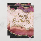 ピンクとゴールドのアゲートグリッター誕生日カード 招待状 (正面/裏面)