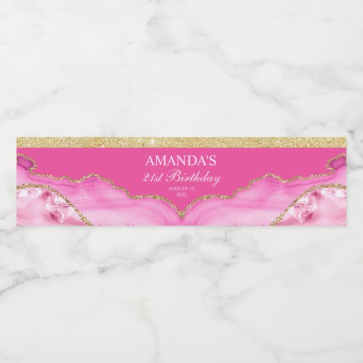 ピンクとゴールドのアゲート大理石ウォーターボトルラベル ペットボトルラベル (シングルラベル)