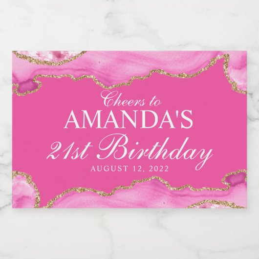 ピンクとゴールドのアゲート大理石 スパークリングワインラベル (シングルラベル)