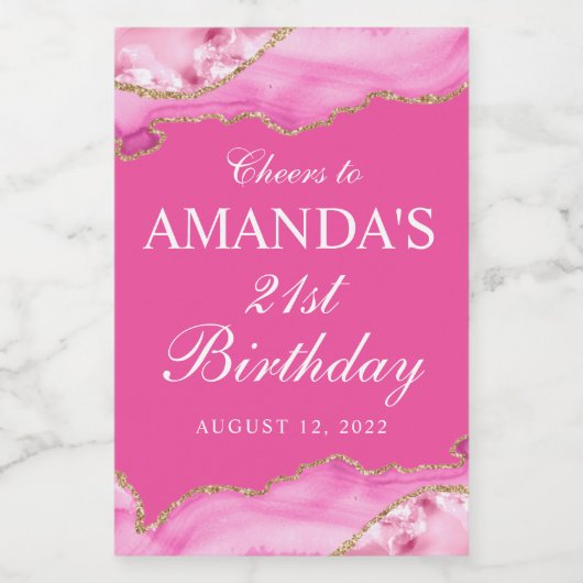 ピンクとゴールドのアゲート大理石 ワインラベル (シングルラベル)