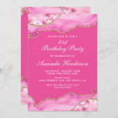 ピンクとゴールドのアゲート大理石 招待状 (正面/裏面)