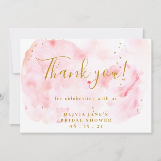 ピンクとゴールドのウェディングシャワーお礼カード サンキューカード (正面)
