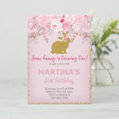 ピンクとゴールドのウサギの女の子の誕生日招待状 招待状 (スタンド正面)