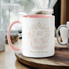 ピンクとゴールドのエレガントなフラワー 50歳の誕生日おめでとう マグカップ