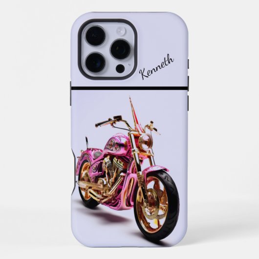 ピンクとゴールドのオートバイ iPhoneケース (裏面)