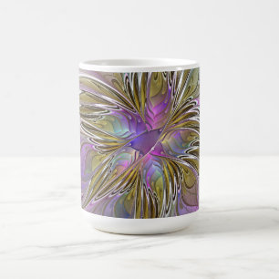 ピンクとゴールドのカラフルな抽象的な花のフラクタル コーヒーマグカップ