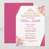 ピンクとゴールドのキンセアニエラ招待状 招待状 (正面/裏面)
