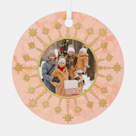 ピンクとゴールドのクリスマススターフォト メタルオーナメント