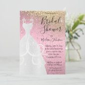 ピンクとゴールドのグリッターが輝く ブライダルシャワー 招待状 (スタンド正面)