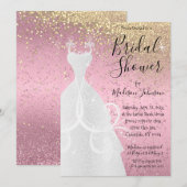 ピンクとゴールドのグリッターが輝く ブライダルシャワー 招待状 (正面/裏面)