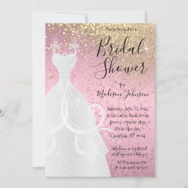ピンクとゴールドのグリッターが輝く ブライダルシャワー 招待状