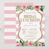ピンクとゴールドのグリッター付き ブライダルランチョン招待状 招待状 (正面/裏面)