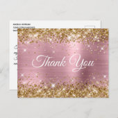 ピンクとゴールドのグリッター箔 40歳の誕生日お礼 ポストカード (正面/裏面)