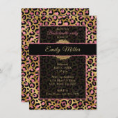 ピンクとゴールドのグリッター豹柄パーティー 招待状 (正面/裏面)