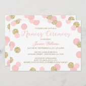 ピンクとゴールドのグリッター ネーミングセレモニー 招待状 (正面/裏面)