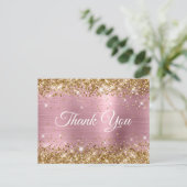 ピンクとゴールドのグリッター フォイル 40歳の誕生日 サンクス ポストカード (スタンド正面)