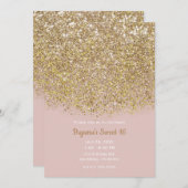 ピンクとゴールドのグリッター モダンなトレンディーな豪華パーティー 招待状 (正面/裏面)